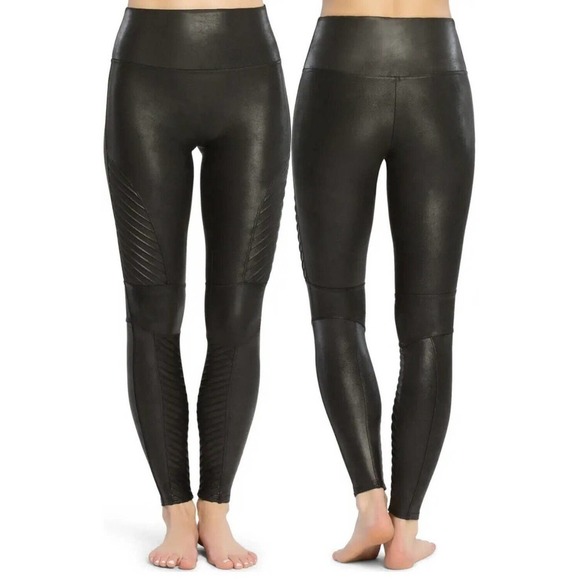 SPANX Pants - SPANX Faux Leather Moto Leggings Women’s Black (20136Q) Sz-Medium Petite (B128)